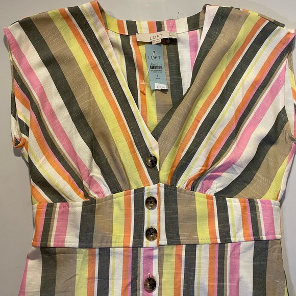 Loft, Petite Dress 4P, Linen White Yellow Pink Orange V-neck Sleeveless NWT - Picture 5 of 9